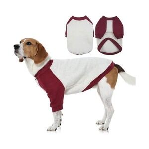 FUAMEY Dog Sweatshirt Fleece Lined Raglan Pullover Burgundy White Size L